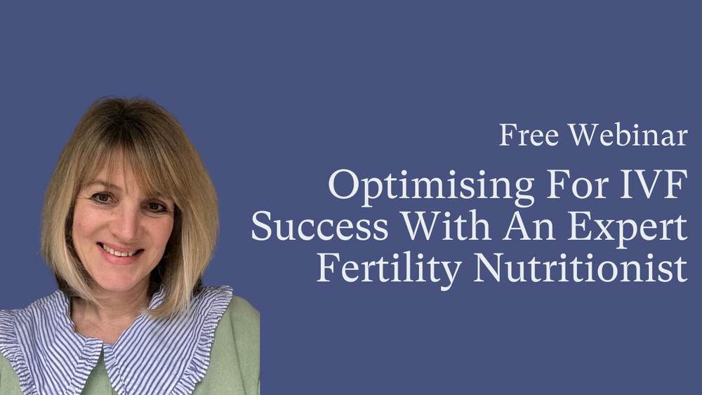 Webinar promotional graphic featuring Isabelle Obert and the text 'Free Webinar: Optimising For IVF Success With An Expert Fertility Nutritionist'