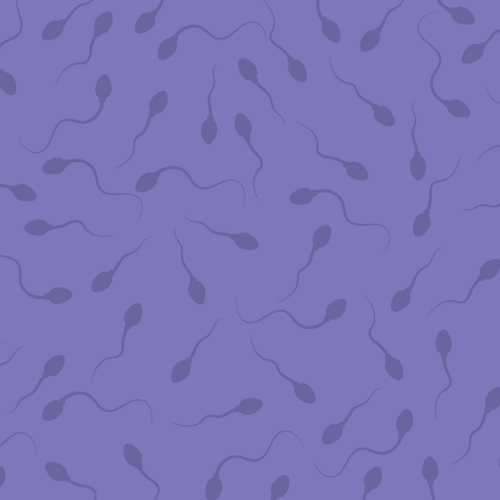 Purple illustrated pattern of sperm cells swimming