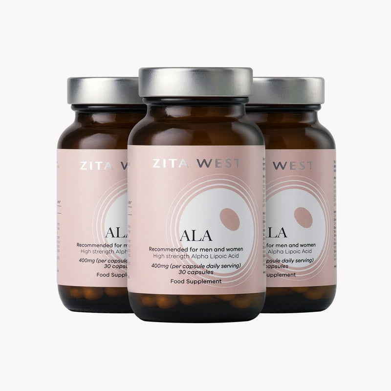 Three bottles of Zita West ALA on a white background