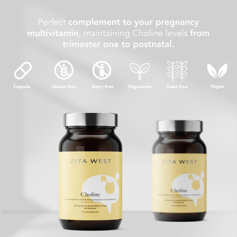 Two bottles of Zita Wet Choline on a grey background