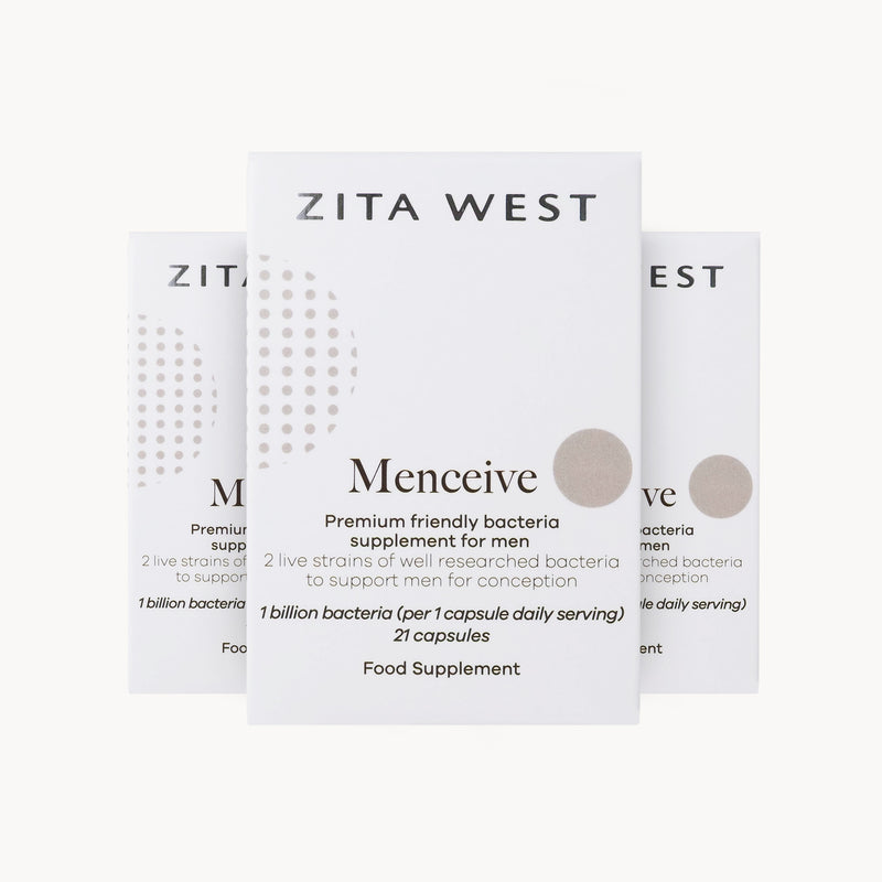 Zita West Menceive supplement packaging on a white background
