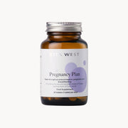 Brown supplement bottle labeled 'Pregnancy Plan' on a white background