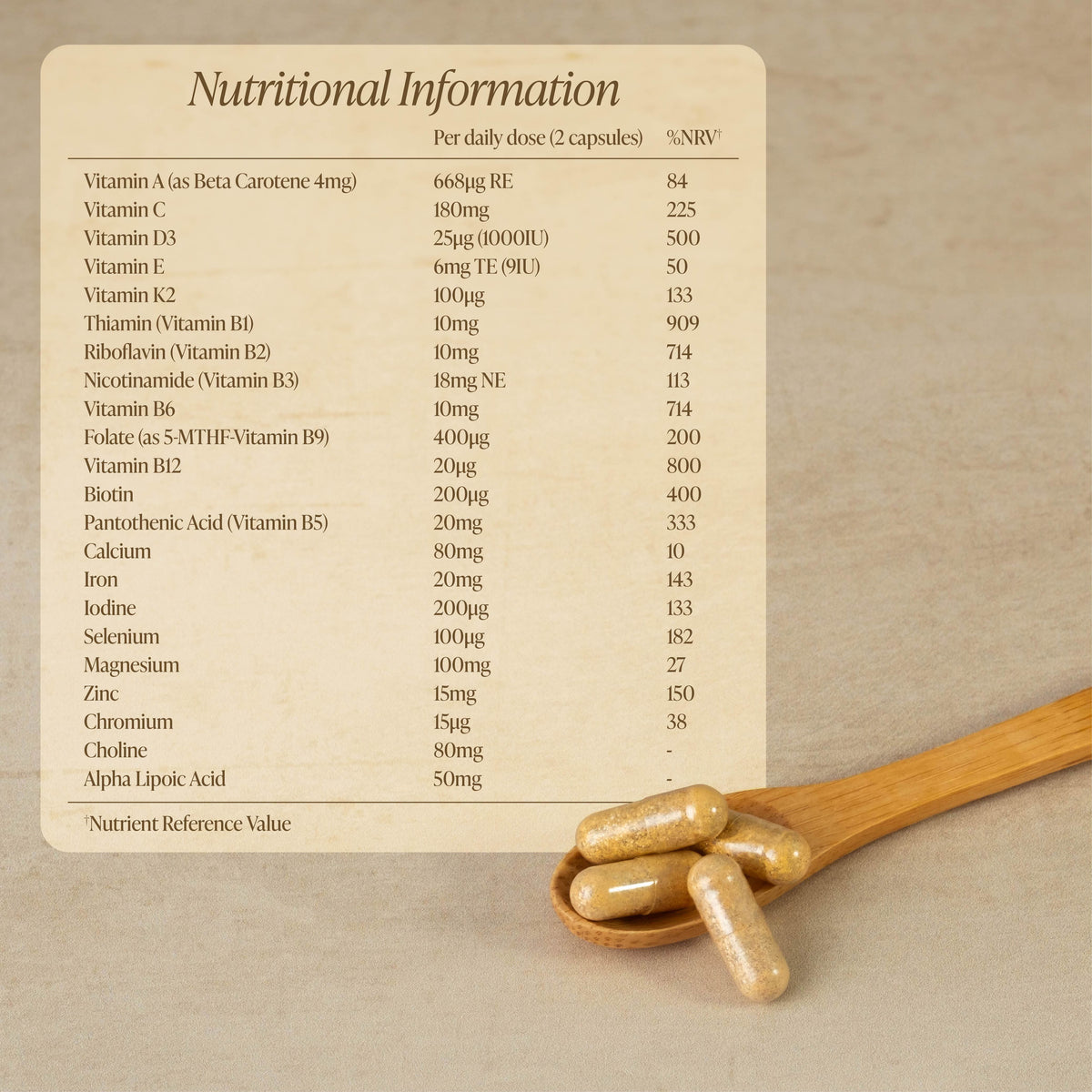 Nutritional information label for Zita West Revital Essence