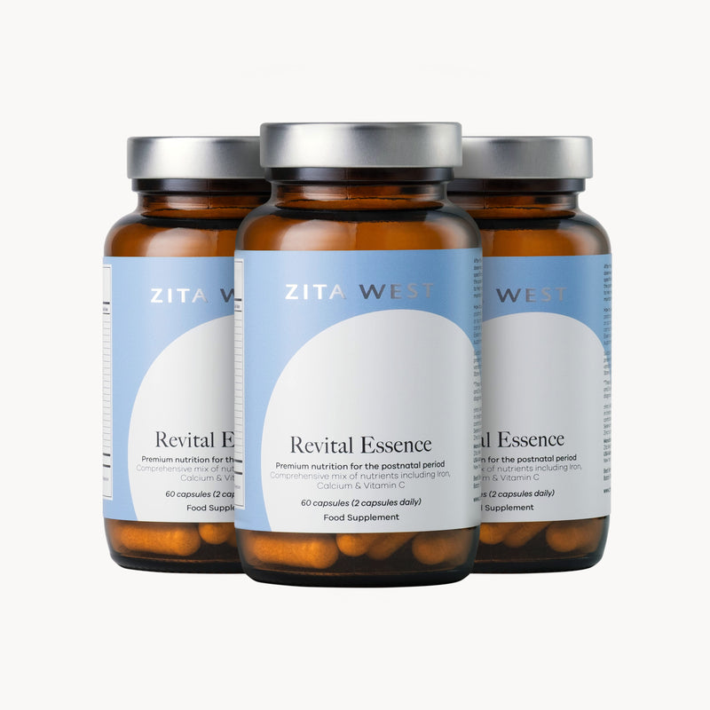 Three bottles of Zita West Revital Essence on a white background