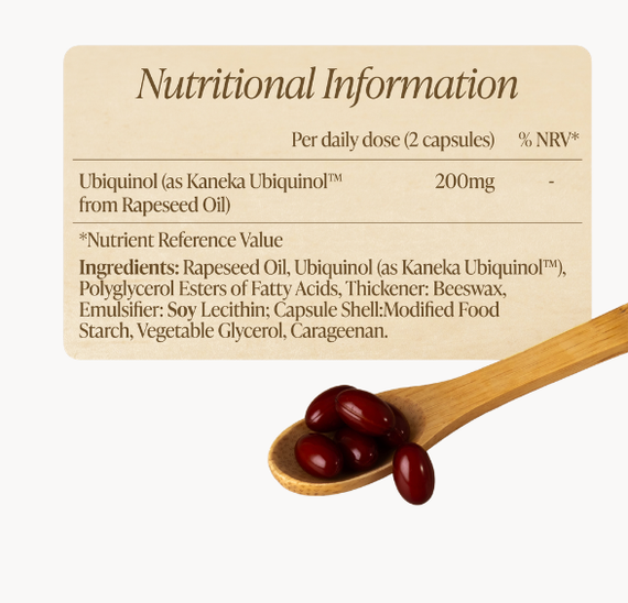 Zita West Kaneka Ubiquinol CoQ10 Nutritional information label