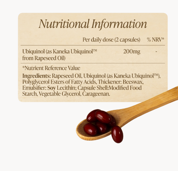 Zita West Kaneka Ubiquinol CoQ10 Nutritional information label