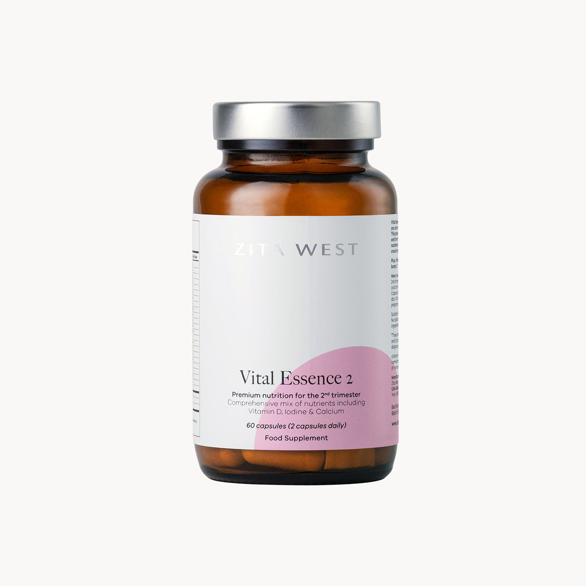Vitamins bottle labeled 'Vital Essence 2' on a white background