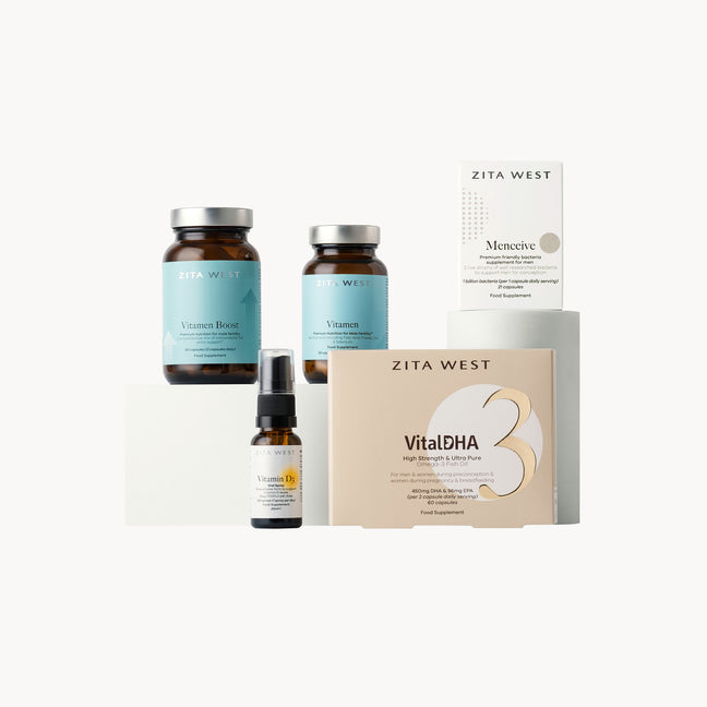 Zita West Male Fertility supplements on a white background