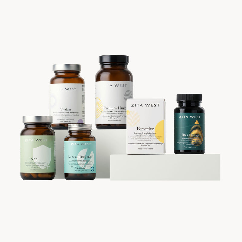 Collection of Zita West supplement products on a white background